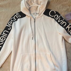 Calvin Klein Cream Hoodie with Black Logo Accents